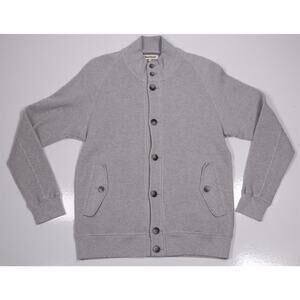 Paul Stuart Gray Waffle Knit Textured Button Front Cotton Sweater Mens Small